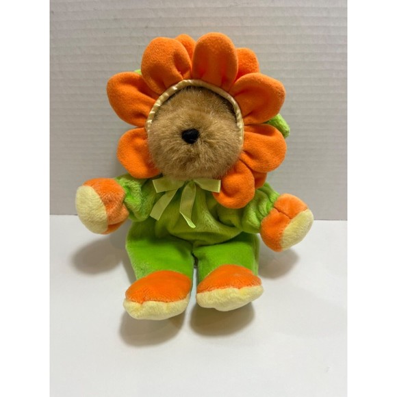 Vintage G.A.C. 1998 Plush Teddy Bear in Spring Orange and Green Flower Costume - Picture 1 of 7